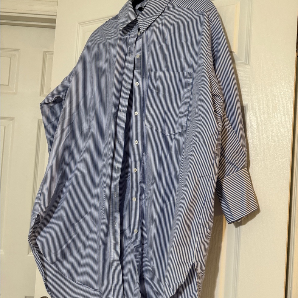 Zara Blue and White Striped Shirt